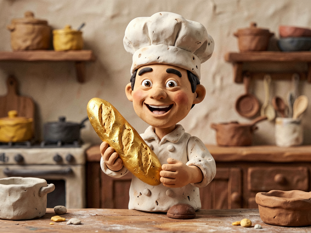 Claymation style — stop-motion clay character