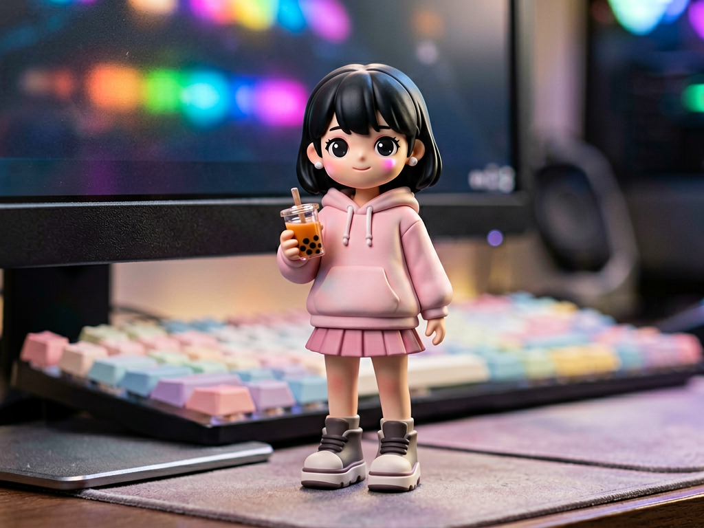 Desk figurine style — collectible toy macro photography
