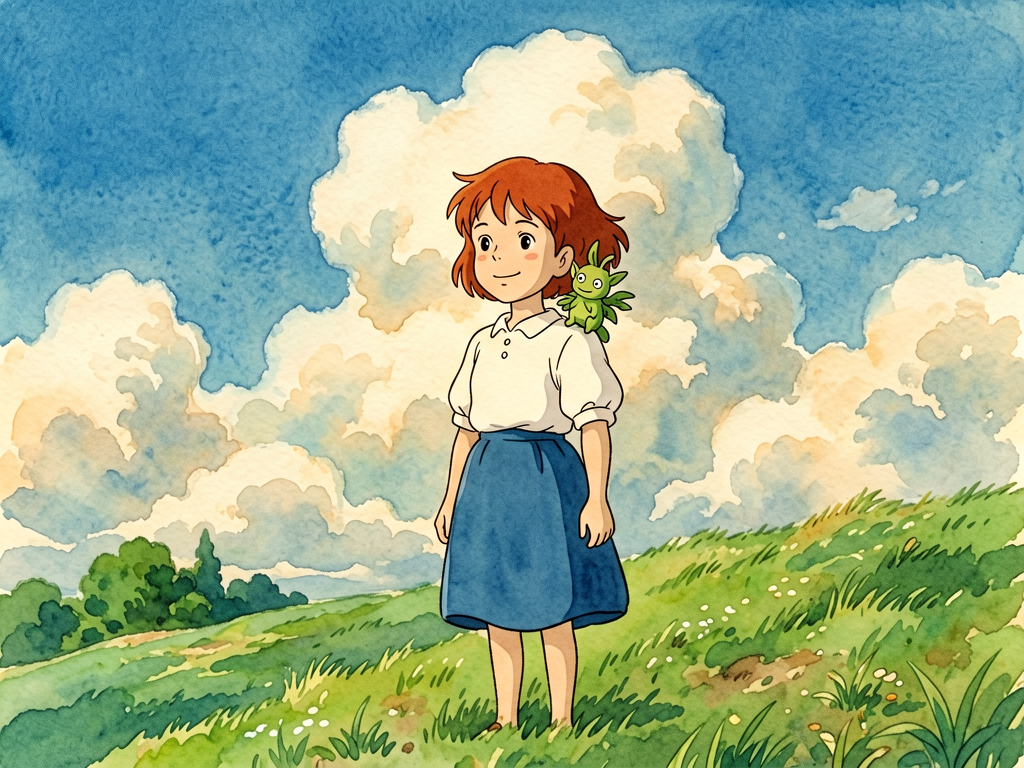 Studio Ghibli style — Miyazaki hand-painted pastoral anime