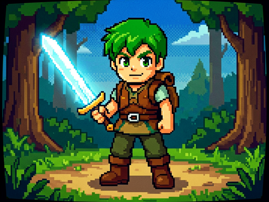 Pixel art style — 16-bit retro game sprite