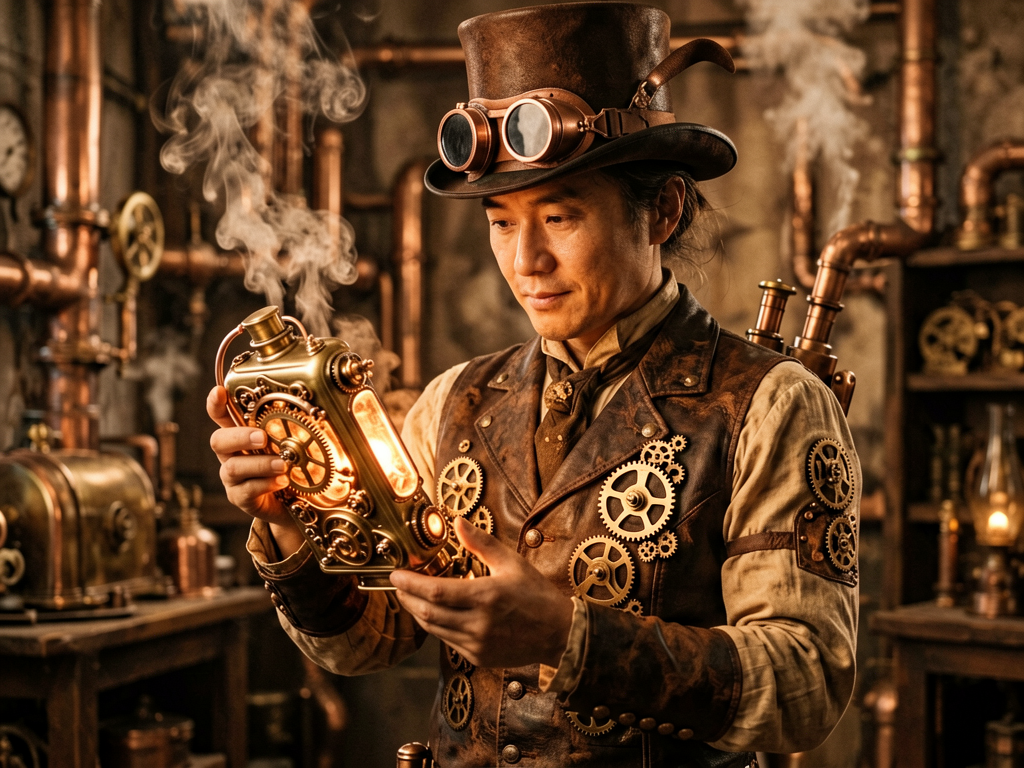 Steampunk style — brass gears Victorian mechanical aesthetic