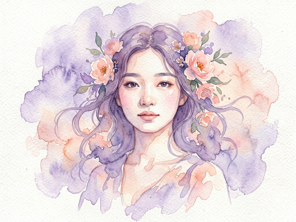 Watercolor style — soft bleeding wash portrait